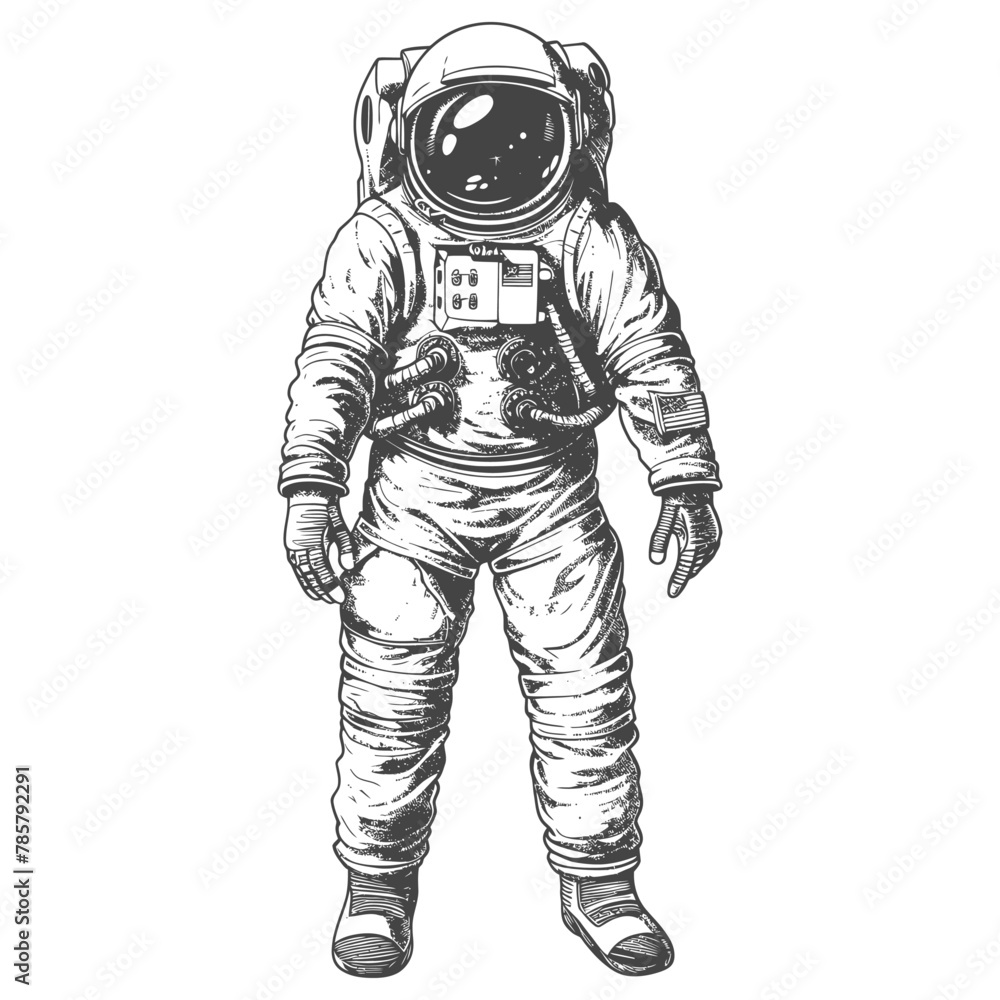 astronaut full body images using Old engraving style body black color only