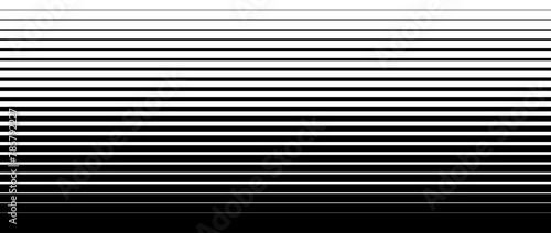 Line halftone gradation texture. Fading horizontal stripe gradient background. Repeating pattern backdrop. Black parallel thin to thick lines backdrop for overlay, print, cover, graphic design. Vector photo