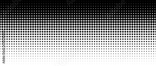 Dotted halftone gradient texture. Vanishing polka dot background. Repeating dots gradation pattern background. Black fading comic pop art overlay backdrop. Raster effect wallpaper. Vector texture