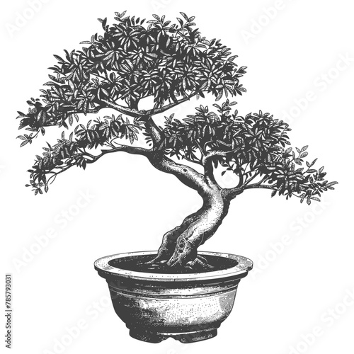 bonsai tree images using Old engraving style body black color only