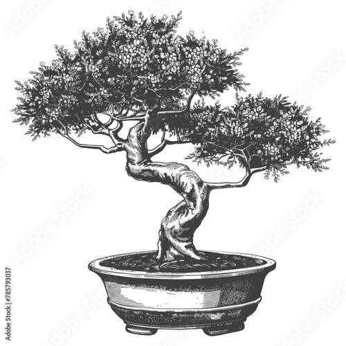 bonsai tree images using Old engraving style body black color only