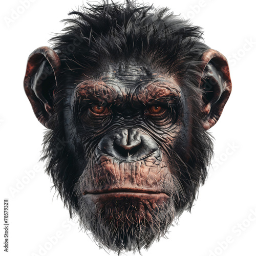 Angry face of a chimpanzee  close up head cut out transparent