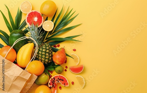 Shopping bag with tropical fruits in it  created with AI 