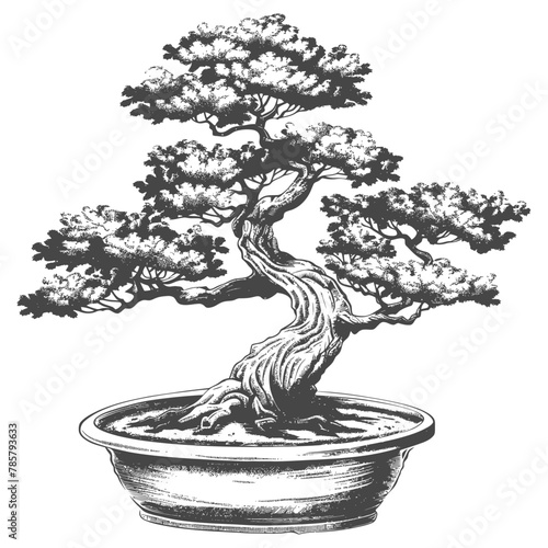 bonsai tree images using Old engraving style body black color only