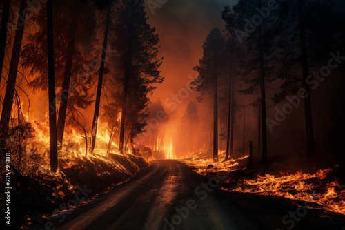 Forest wild fire trees burning photo