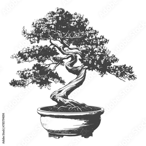bonsai tree images using Old engraving style body black color only