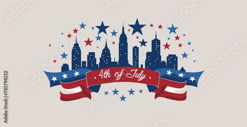 Minimal illustration 4th of July  American Independent Day concept with skyline of New York city