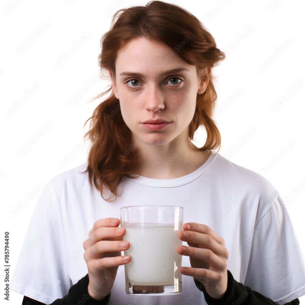 Portrait of a woman drinking a glass of milk transparent cut out Portrait of a woman drinking a glass of milk transparent cut out
