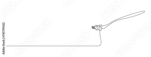 Fork with pasta in One Continuous line drawing. Italian spaghetti noodle for web banner and food delivery service in simple linear style. Editable stroke. Doodle contour Vector illustration