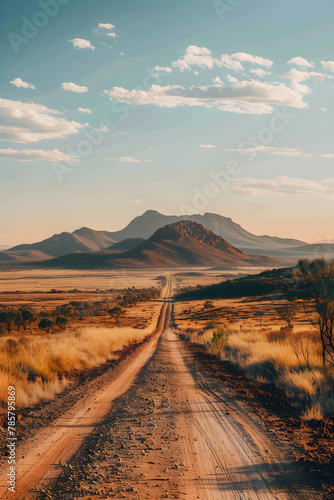 Expansive, Arid Australian Outback with a Rough Dirt Road