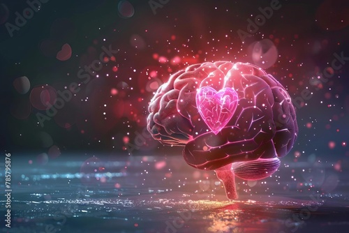brain with heart shape mental health and selflove concept digital illustration photo
