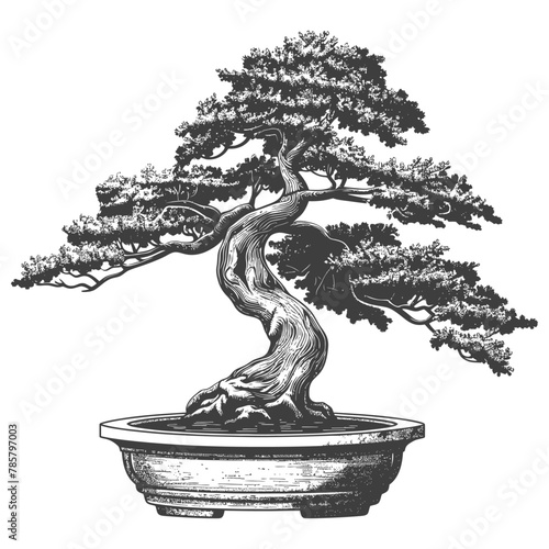 bonsai tree images using Old engraving style body black color only