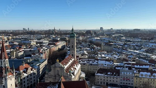 Munich town aerial view from top of st peters church photo