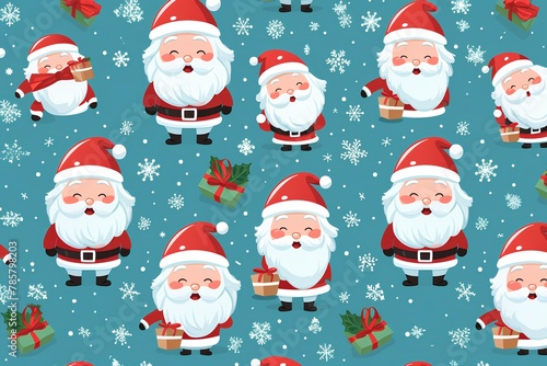 Seamless pattern with Santa Claus and presents. Vector illustration.