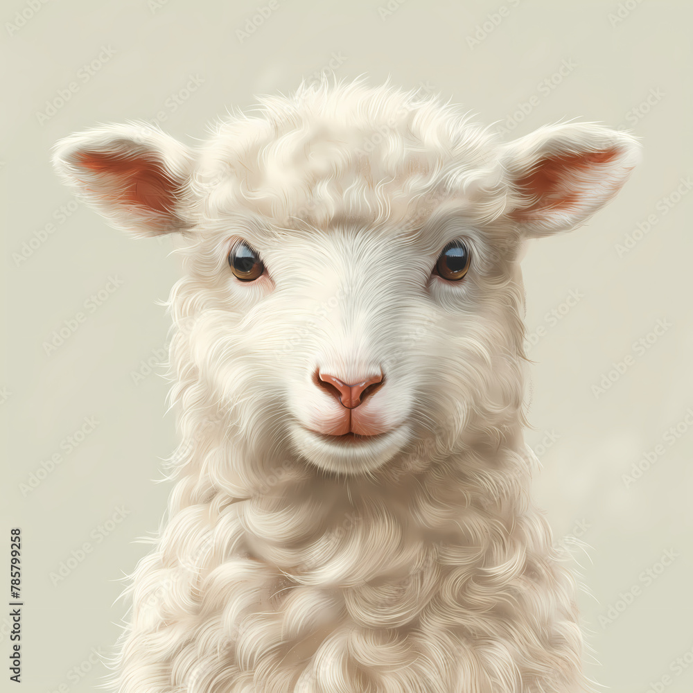 Obraz premium Eid al-Adha card template: Poster design featuring a cartoon sheep, decorated with Islamic motifs, celebrating the Muslim holiday with an illıstration style