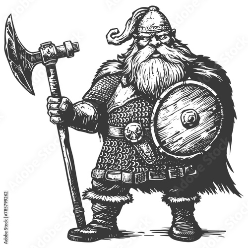dwarf warrior full body images using Old engraving style body black color only