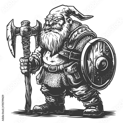dwarf warrior full body images using Old engraving style body black color only