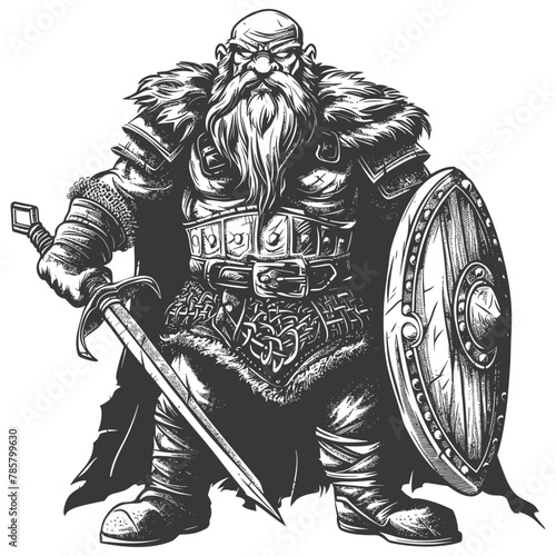 dwarf warrior full body images using Old engraving style body black color only