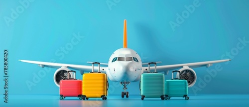 Airplane front view colorful luggage