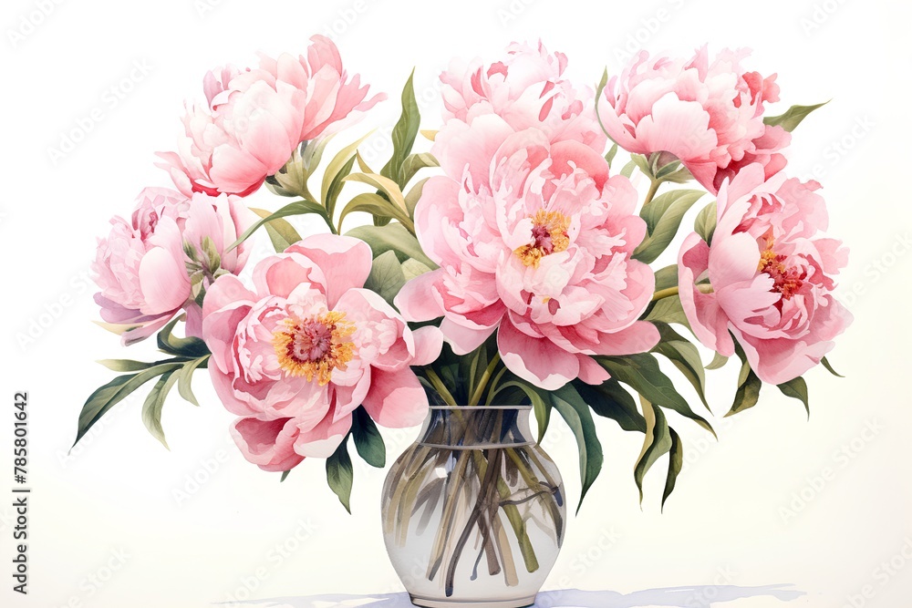 Obraz premium Bouquet of peonies in a vase on a white background