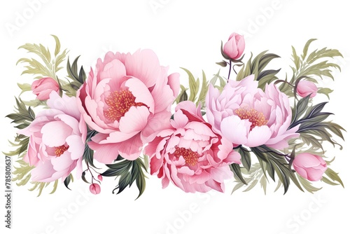 Beautiful peony flowers on a white background. Vector illustration.
