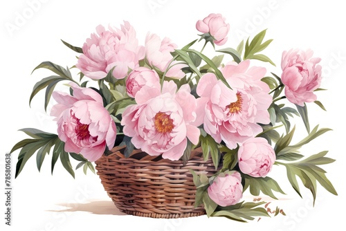 Wallpaper Mural Bouquet of pink peonies in a basket isolated on white background Torontodigital.ca