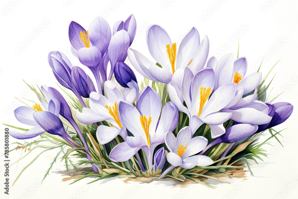 Naklejka premium Bouquet of crocuses on a white background. Vector illustration.