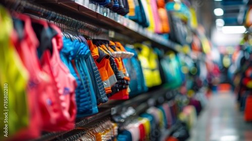 A dreamy outoffocus image of a sports store filled with rows of brightly colored sports gear representing the extensive selection of equipment needed for managing a range of different .