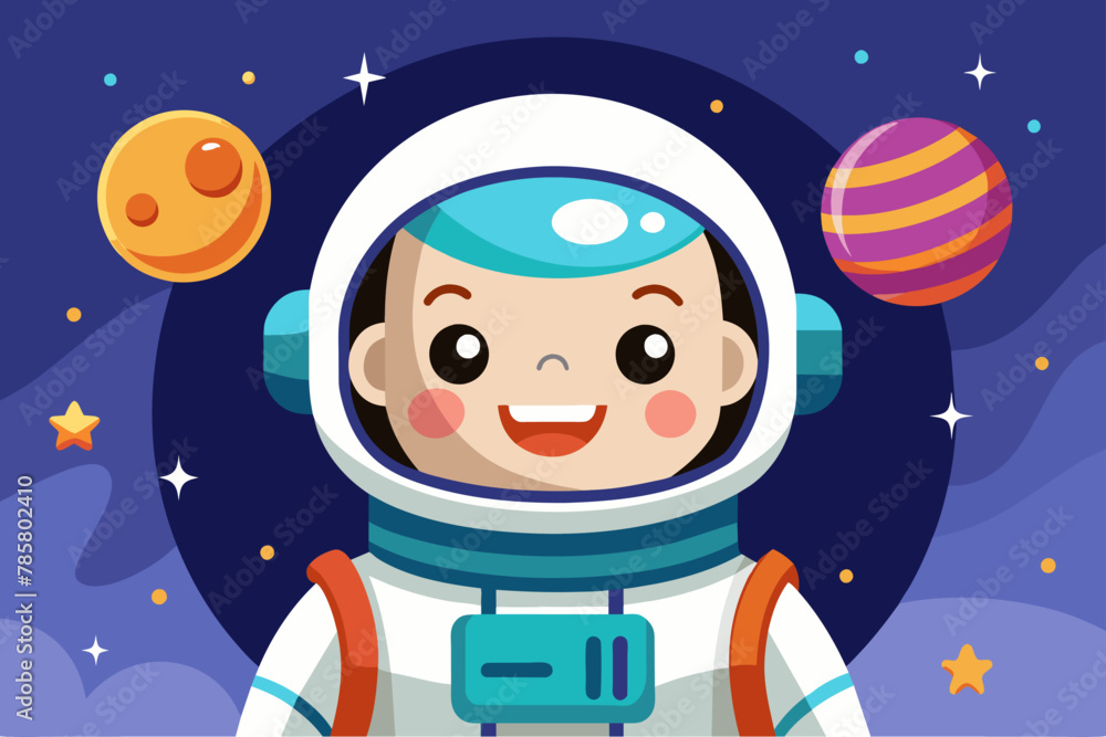 Naklejka premium Charming astronaut floating in space against a white background.