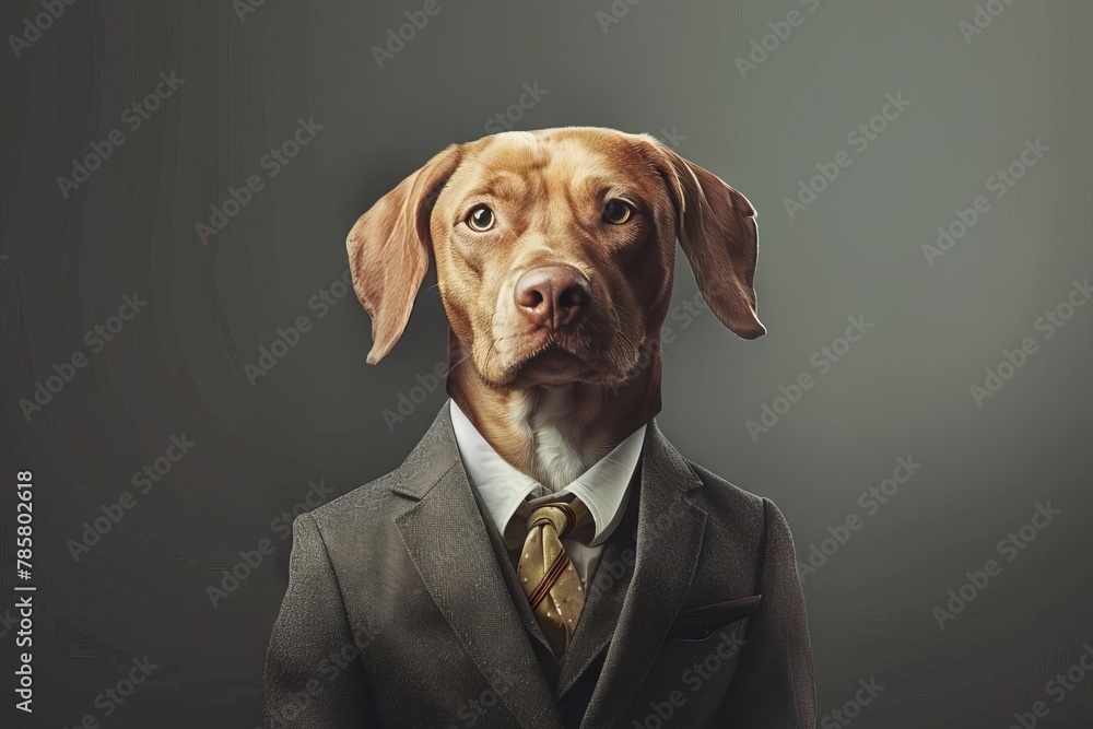 dapper dog portrait adorable canine dressed in formal business suit digital illustration - obrazy, fototapety, plakaty 