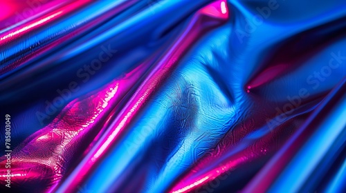 Blue and pink shiny crumpled fabric with mesmerizing light and shadow patterns