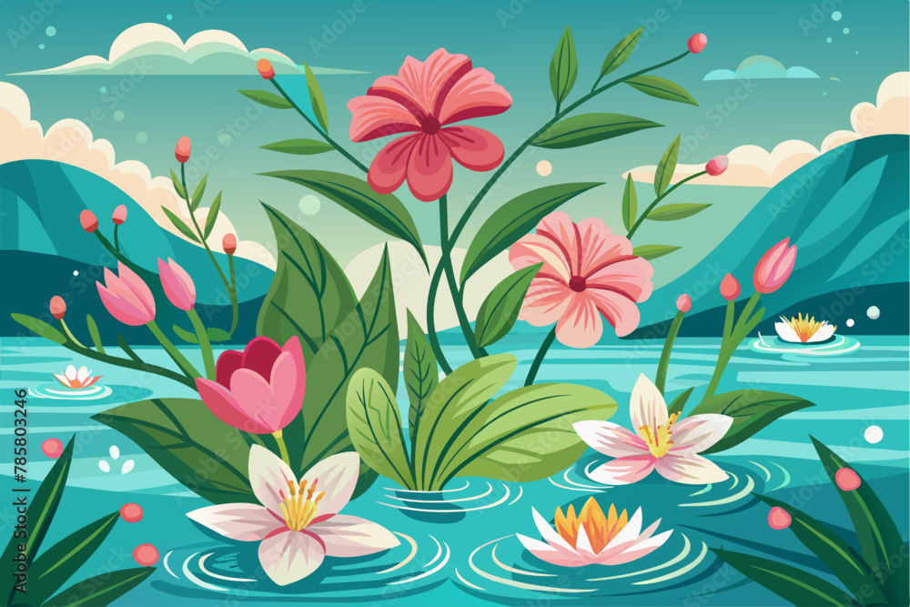 Obraz premium Charming background with flowers in full bloom.