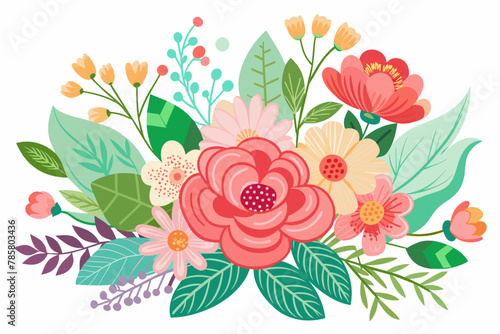 Charming white background adorned with vibrant floral blooms.