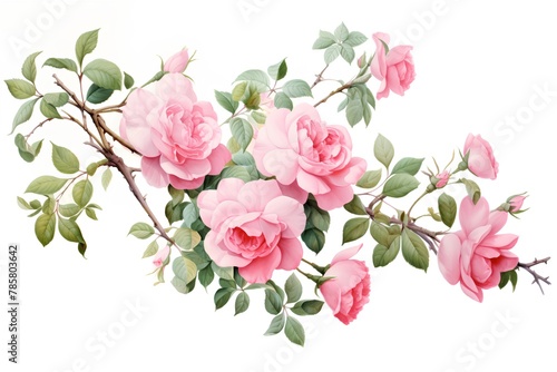 Beautiful vector watercolor floral composition with pink roses on white background photo