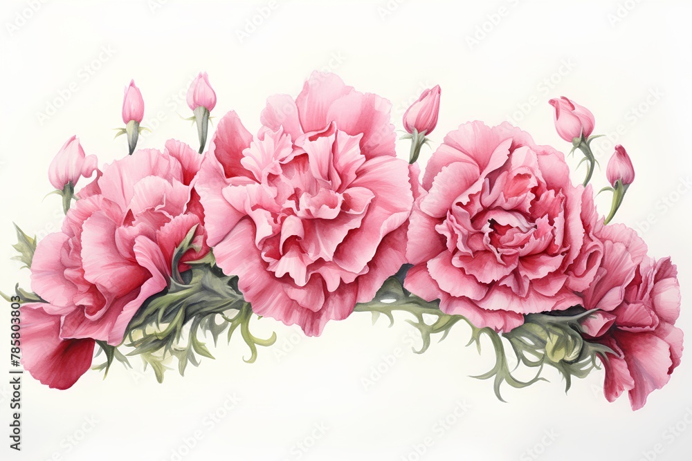 Bouquet of pink carnation flowers isolated on white background.