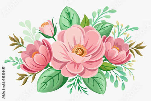 Beautiful and charming flowers bloom on a pure white background.