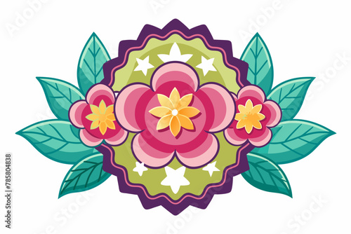 Charming badges adorned with delicate flowers, set against a pristine white background.