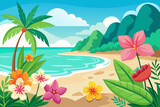 Beaches charming with flowers on a white background.