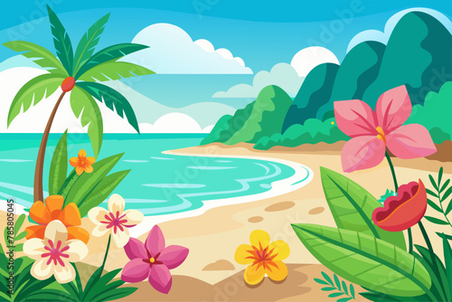 Beaches charming with flowers on a white background.