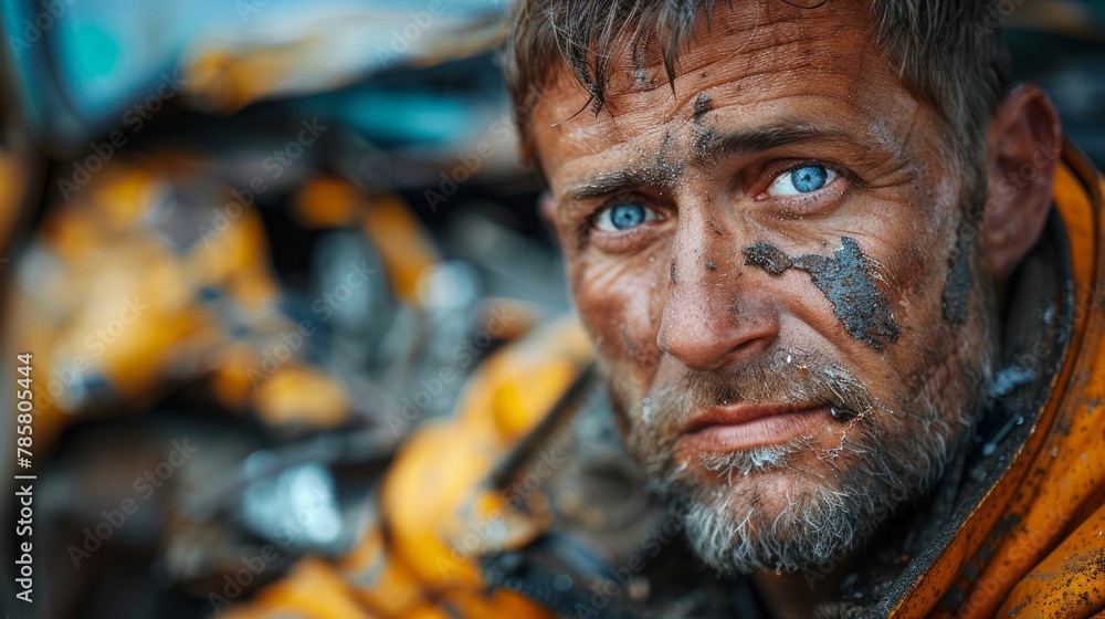 A man with captivating blue eyes gazes into the distance, his intense gaze drawing the viewer in. A man with captivating blue eyes gazes into the distance, his intense gaze drawing the viewer in.