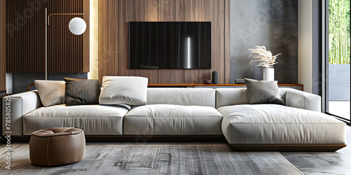 Luxury modern living room with comfortable sofa .
