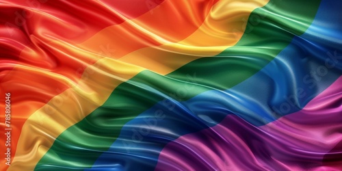 Vibrant rainbow flag symbolizing LGBTQ+ pride and diversity with a fluid satin texture in vivid colors.