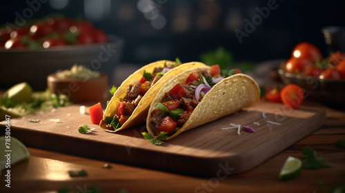 Authentic steak tacos presented on a sleek slate platter, a tribute to Mexican gastronomy