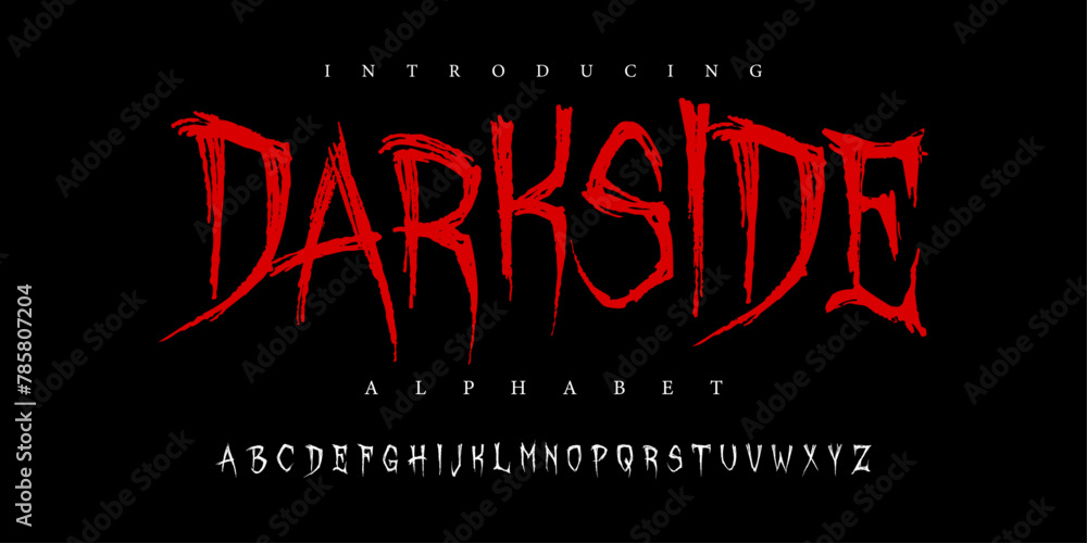 Darkside horror halloween Font Uppercase Lowercase and Number. Spooky Lettering Minimal Fashion Designs. Typography modern serif fonts regular decorative vintage concept. vector illustration