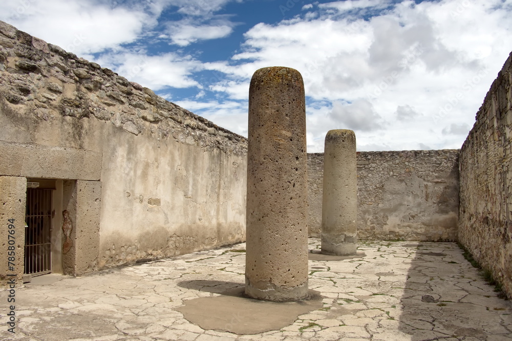 Columns in the palace at Mitla, in San Pablo Villa de Mitla, Oaxaca, Mexico