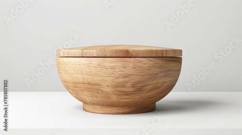 Blank mockup of a wooden serving bowl with lid . photo