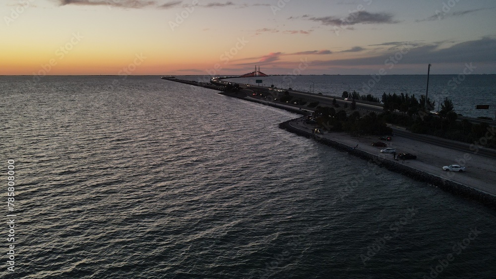 shoreline parking and fishing at Sunshine Skyway in Tampa, Florida shoreline parking and fishing at Sunshine Skyway in Tampa, Florida