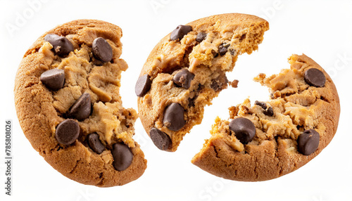 Falling broken chocolate chip cookies isolated on white background with clipping path, flying biscuits collection © Uuganbayar