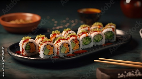 Sushi rolls set with caviar