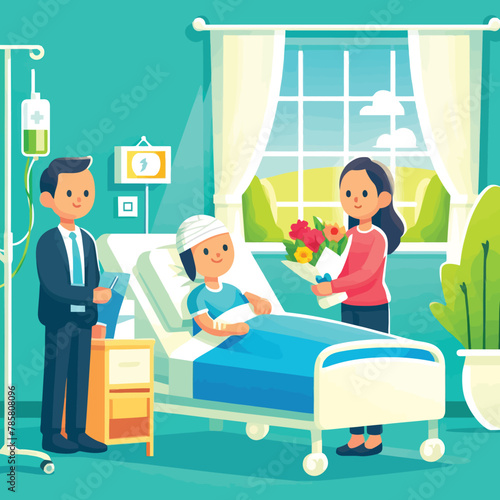 illustration of visiting a sick person in hospital
